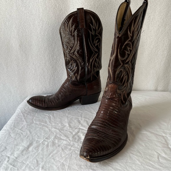 Vintage Dan Post Raleigh Teju Lizard Leather Boots brown mens 10 D Cowboy Boots - Picture 12 of 16